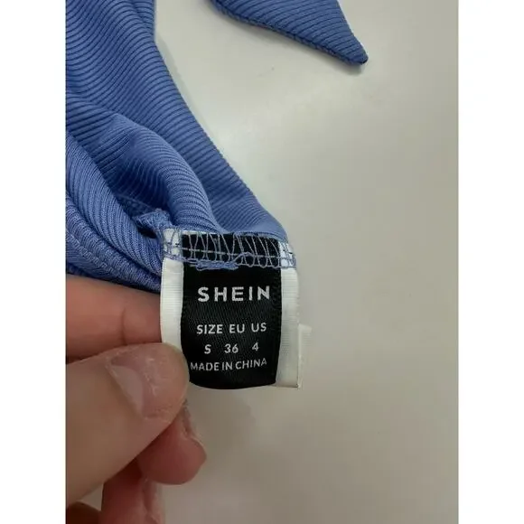 Shein Womens Tank Top Size Small Blue Ribbed Cropped Back Tie - Picture 3 of 13